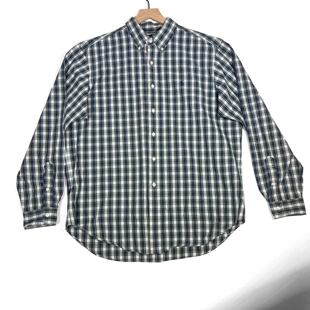 Ralph Lauren Mens XL Shirt Green Blue Plaid Classic Fit Button Down Long Sleeve‎
